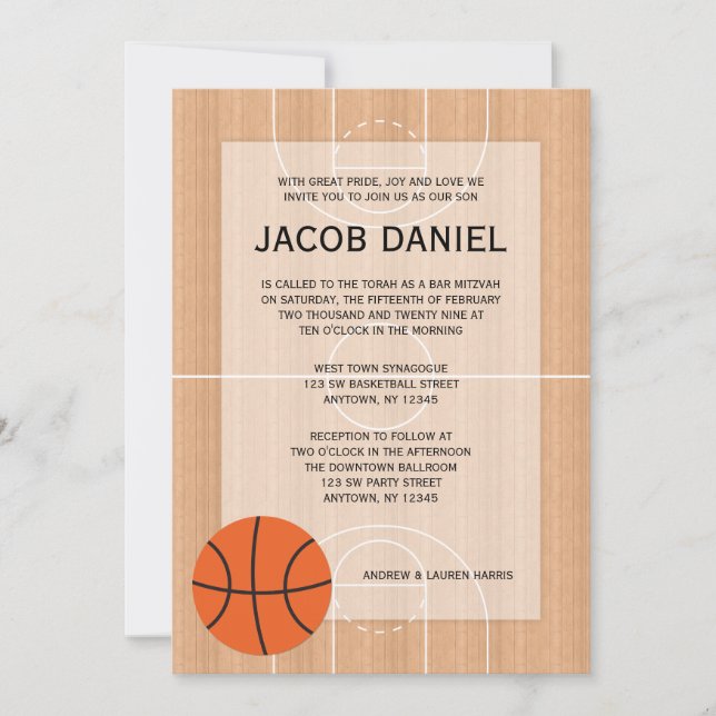 Invitation Bar Mitzvah sur le thème de basketball (Devant)
