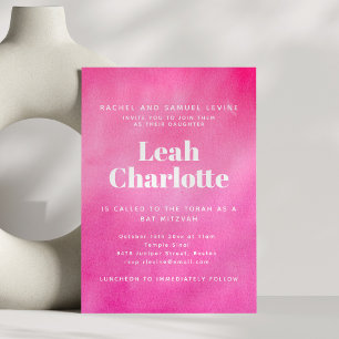Invitation Bar Mitzvah Tendance Rose Moderne Aquarelle
