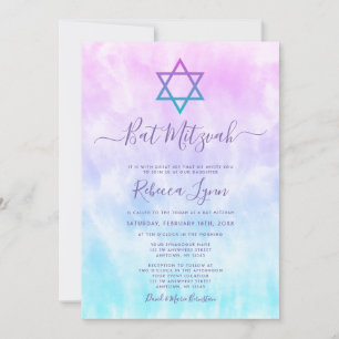 Invitation Bar Mitzvah Tie and Dye Violet Turquoise
