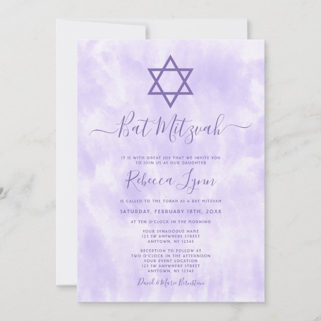 Invitation Bar Mitzvah Tie Dye Violet (Devant)