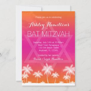 Invitation Bar Mitzvah Tropical Orange Rose