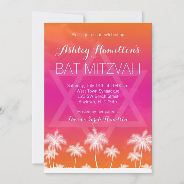 Invitation Bar Mitzvah Tropical Orange Rose (Devant)