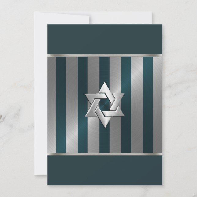 Invitation Bar Mitzvah Turquoise et Silver Stripe Star de Dav (Devant)