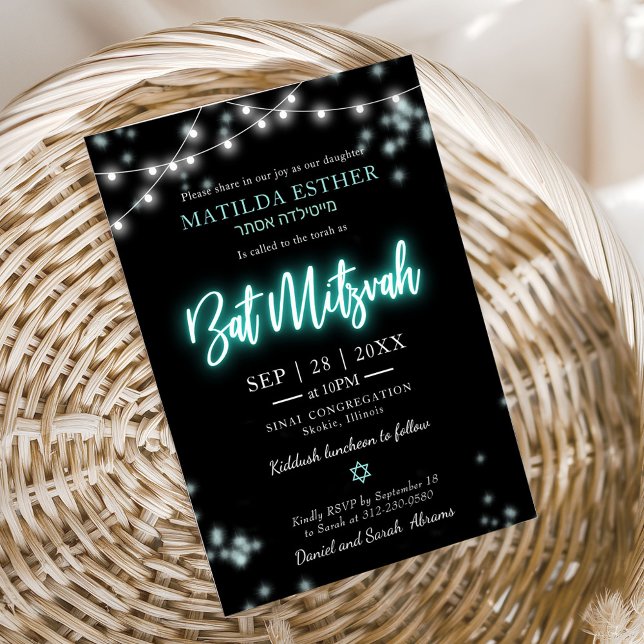 Invitation Bar Mitzvah Turquoise Neon Thème (Créateur téléchargé)