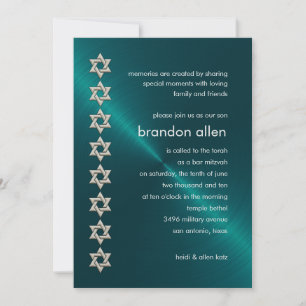 Invitation Bar Mitzvah Turquoise Sheen Argent Étoiles de Davi