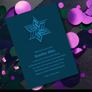 Invitation Bar Mitzvah Turquoise Tones Star de David
