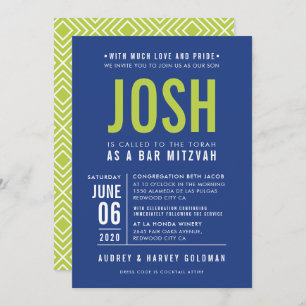 Invitation BAR MITZVAH type géométrique moderne citron bleu r