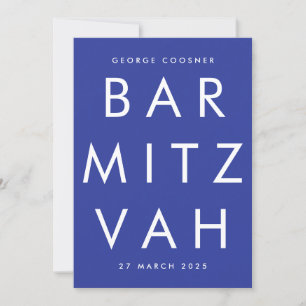 Invitation BAR MITZVAH Ultra moderne bleu blanc QR CODE RSVP