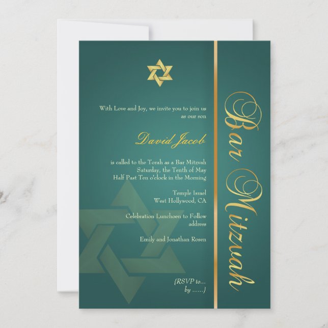 Invitation Bar Mitzvah/vert émeraude/or (Devant)