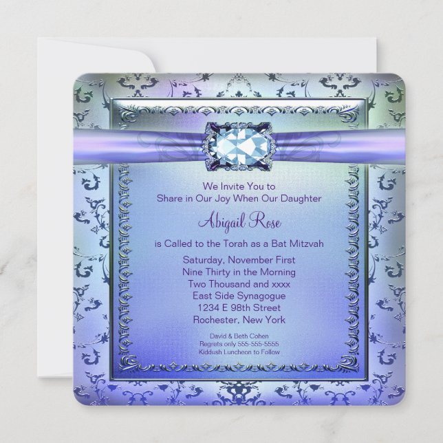 Invitation Bar Mitzvah violet et bleu sarcelle (Devant)