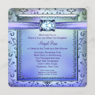 Invitation Bar Mitzvah violet et bleu sarcelle