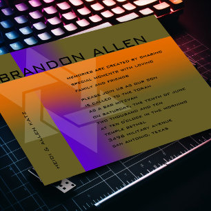 Invitation Bar Mitzvah violet et orange sur n'importe quelle