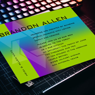 Invitation Bar Mitzvah violet et turquoise sur n'importe quel