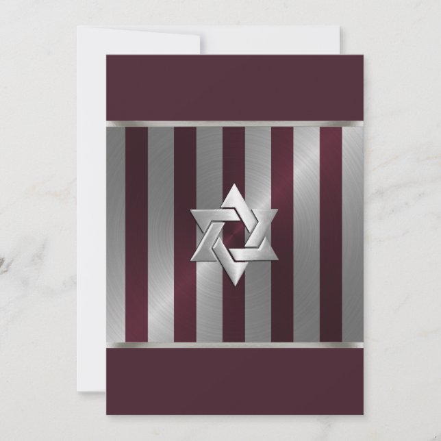 Invitation Bar Mitzvah Wine and Silver Stripe (Devant)