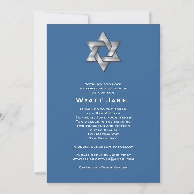 Invitation Bar Mitzvah Wyatt Jewish Star Blue (Devant)
