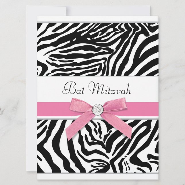 Invitation Bar Mitzvah Zèbre Rose (Devant)