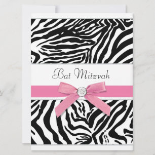 Invitation Bar Mitzvah Zèbre Rose