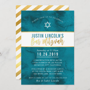 Invitation BAR MODERNE MITZVAH Aquarelle bleue turquoise type