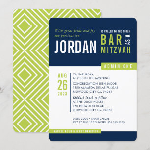 Invitation BAR MODERNE MITZVAH cool bold bloc marine citron v