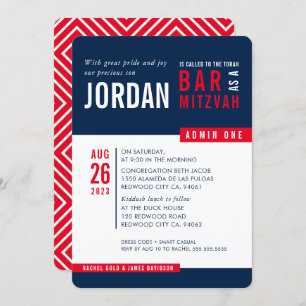 Invitation BAR MODERNE MITZVAH en gros plan tendance marine b