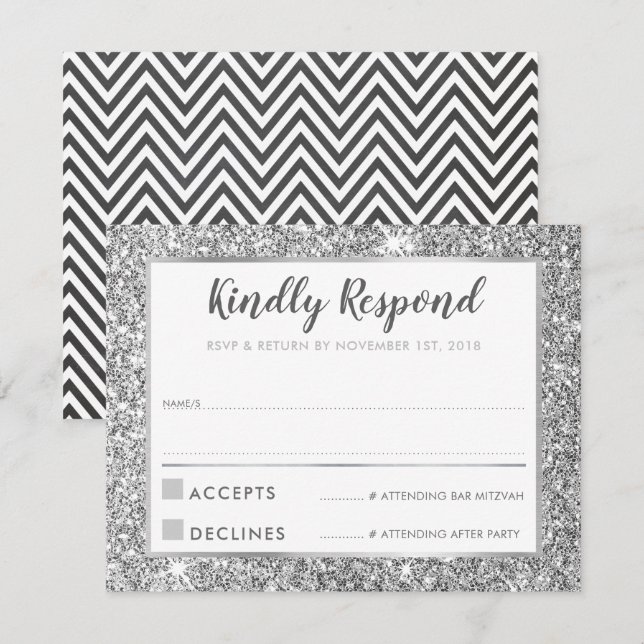 Invitation BAR MODERNE MITZVAH merci cool parties scintillant (Devant / Derrière)