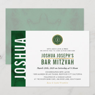 Invitation BAR MONOGRAM MODERNE MITZVAH barre latérale or ver
