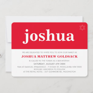 Invitation BAR SIMPLE MITZVAH cool star moderne juive rouge