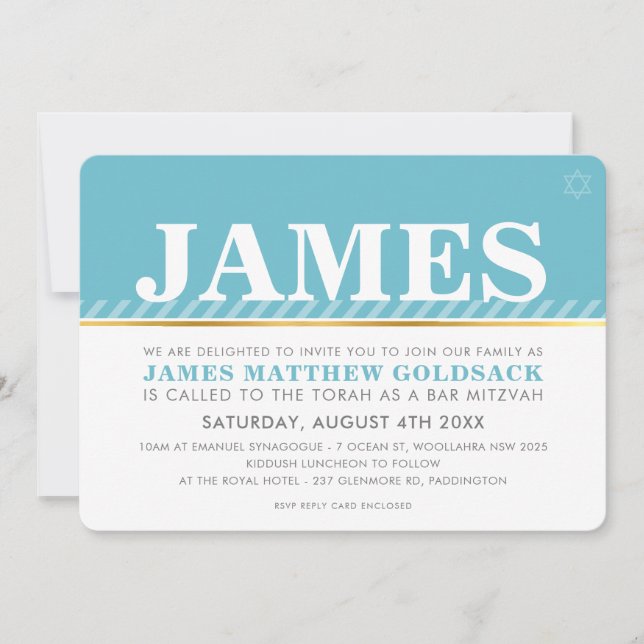 Invitation BAR SIMPLE MITZVAH moderne juive étoile turquoise (Devant)