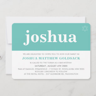 Invitation BAR SIMPLE MITZVAH moderne minimaliste menthe vert