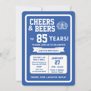 Invitation Bar sportif Joyeux anniversaire et bières pour 85 