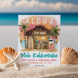Invitation Bar Tiki Beach Tropical Santa Fête de Noël