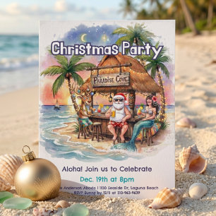 Invitation Bar Tiki de Noël tropical du Père Noël et de la Si