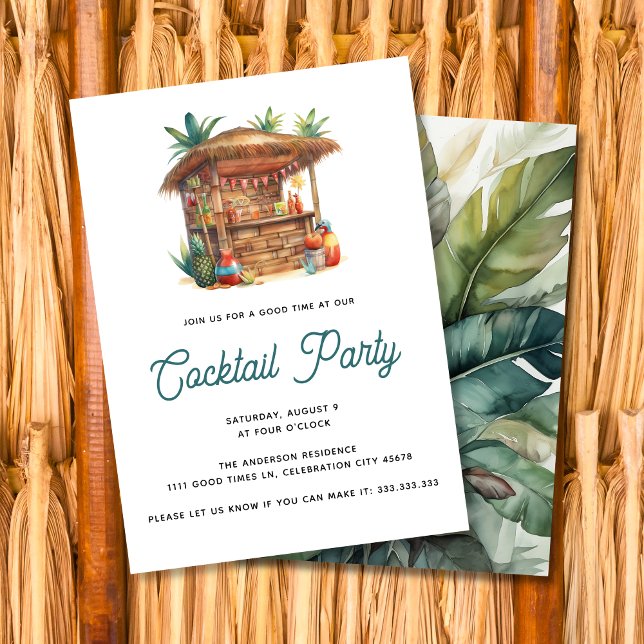 Invitation Bar Tiki Fête Tropicale de Cocktail Jardin Été (Créateur téléchargé)