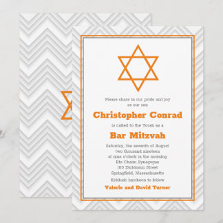 Invitation Bar traditionnel blanc orange Mitzvah