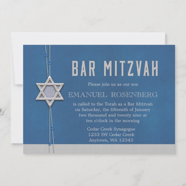 Invitation Barbar Mitzvah Silver Star Blue Beads (Devant)