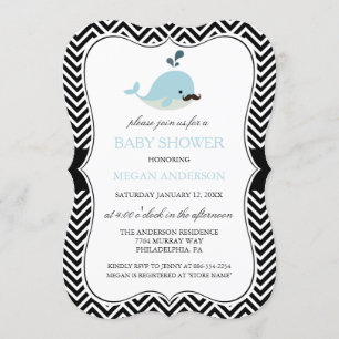 Invitation Barbe Bleue Baleine Chevron Garçon Baby Shower