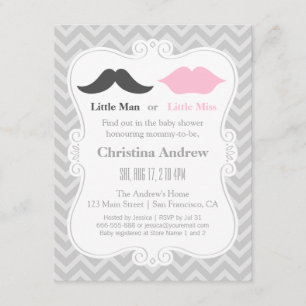 Invitation Barbe et Lèvres Grises Baby Shower pour Dévoiler l