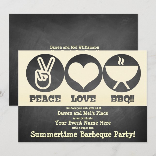 Invitation Barbecue Amour Paix (Devant / Derrière)