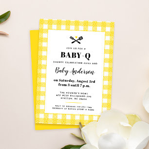 Invitation Barbecue Baby Shower au Plaid Gingham Jaune BBQ