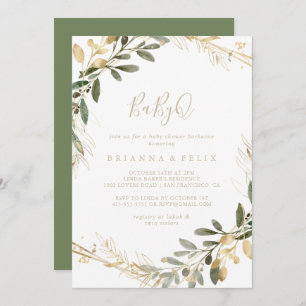 Invitation Barbecue Baby shower vert pour bébé géométrique Go