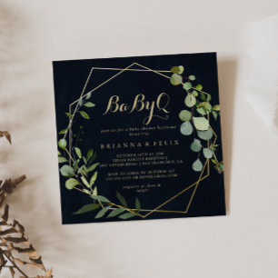 Invitation Barbecue Baby shower vert pour bébé géométrique Go