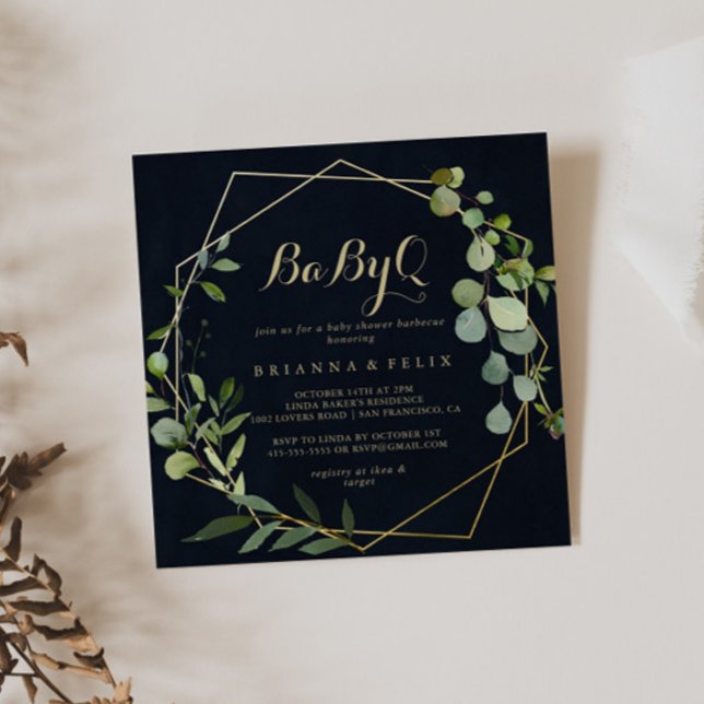 Invitation Barbecue Baby shower vert pour bébé géométrique Go (Créateur téléchargé)