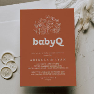 Invitation Barbecue BabyQ Fête Prénatale Fleur Sauvage en Ter
