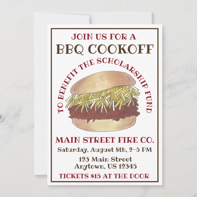 Invitation Barbecue barbecue annuel Barbecue Sandwich Cookoff (Devant)