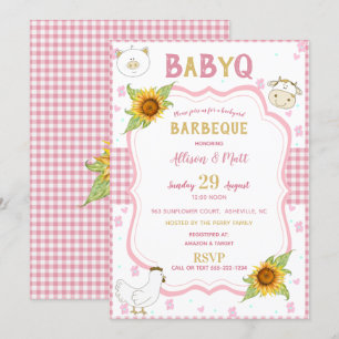 Invitation Barbecue Bébé Q à carreaux roses Tourne