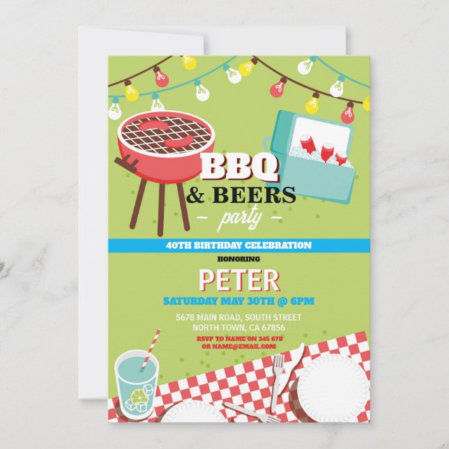Invitation Barbecue Bières Fête d'anniversaire Jardin Cour  (Devant)