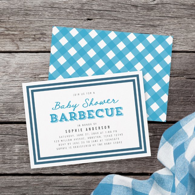 Invitation Barbecue Blue En vichy Baby shower (Créateur téléchargé)