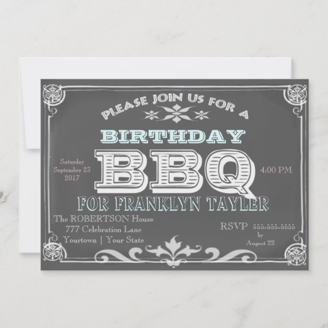 Invitation Barbecue Chalkboard d'anniversaire (Devant)