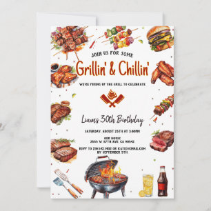 Invitation Barbecue d'anniversaire Modern Watercolor Grill & 