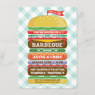 Invitation Barbecue de Baby Shower avec Hamburger Empilé
